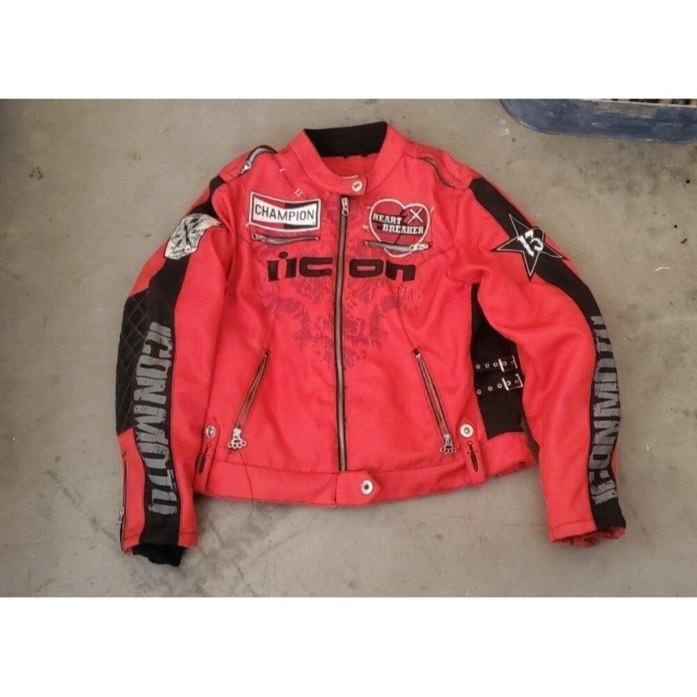 Icon Heart Breaker Motorcycle Jacket Textile Moto Padded Lined Red and Black